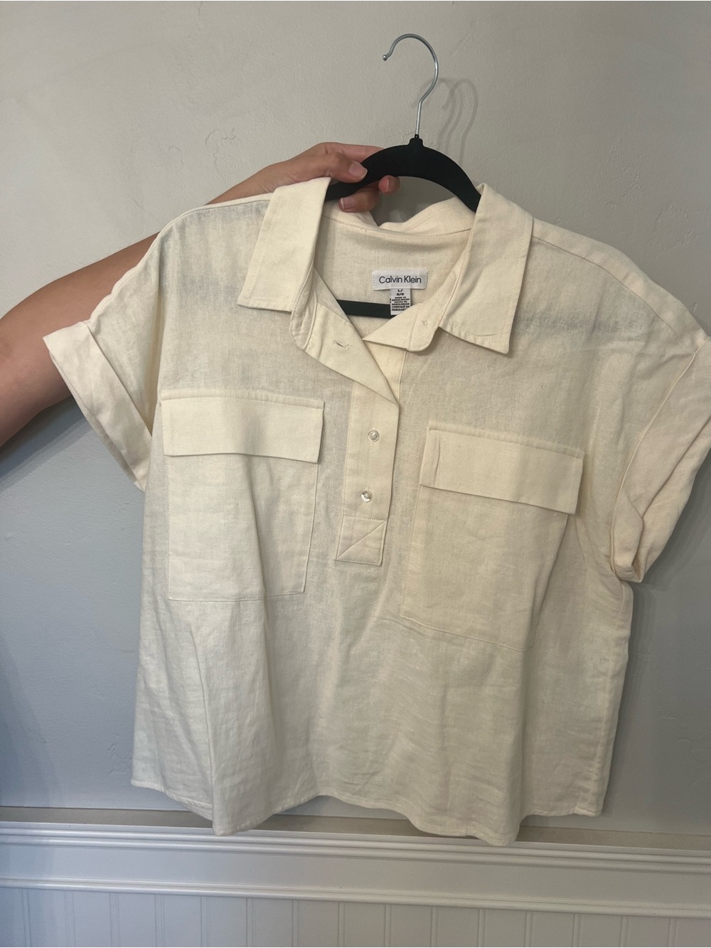 Calvin Klein Ivory Short Sleeve Button Shirt - Picture 1 of 2